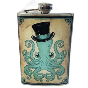 Trixie & Milo 8oz Stainless Steel Flask Top Hat Octopus Flask Nautical Steampunk